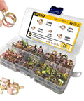 75 Piece Spring Hose Clamp Set For 6 To 10mm Tubing In Galvanized Carbon Steel Heavy Duty Fuel Line Clamps in a labeled case