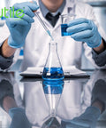Scientist using Six Pack 50ml Narrow Mouth Borosilicate 3.3 Glass Erlenmeyer Flasks Set With Printed Graduation for experiments