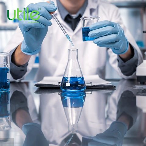 Scientist using Six Pack 50ml Narrow Mouth Borosilicate 3.3 Glass Erlenmeyer Flasks Set With Printed Graduation for experiments