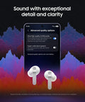 Galaxy Buds 4 Pro 2026 AI True Wireless Earbuds With Hi-Res Audio And 2-Way Speaker ANC 2.0 shown with app for quality settings.