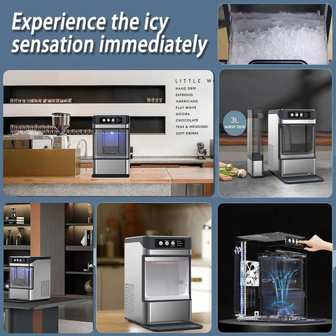 Slick Portable Countertop Ice Maker For Chewable Crushed Ice Cocktails self-cleaning with 3L water tank in modern kitchen setting.