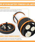 Bright 1800 Lumen Go-To Camping Lantern With Four Lighting Modes Battery Powered Emergency Light For Power Outages Storm Prep Hiking Fishing Survival Kits Home And Outdoors showing open battery compartment with three D batteries inside