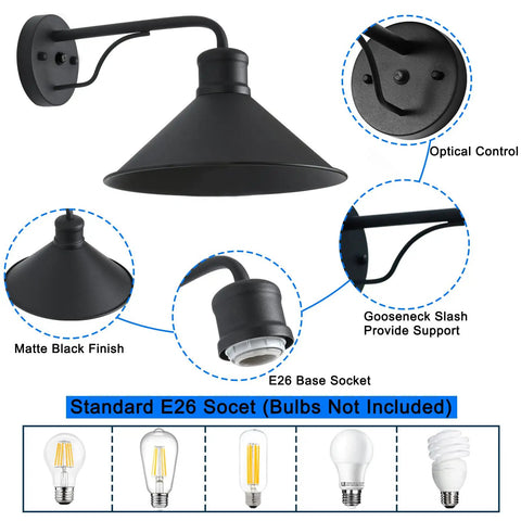 Dope 12 Inch Exterior Barn Style Porch Light Set Of 3 Dusk To Dawn Black Farmhouse Outdoor Wall Lanterns with E26 Socket
