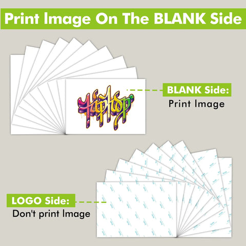 Printable Heat Transfer Vinyl For Dark Fabric T Shirts 8.5 By 11 Inch Sheets, front and back view of iron-on paper