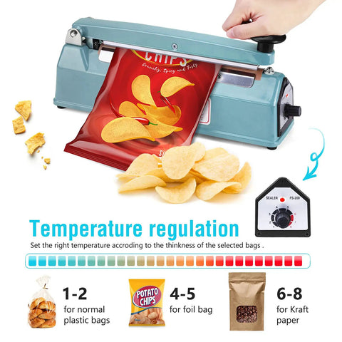8 Inch Impulse Sealer For Plastic Bags And Shrink Wrap Manual Heat Sealer Machine With Adjustable Temperature sealing chip bag