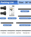 Packing list for Matte Black Shower Curtain Rod 36 To 84 Inch Adjustable No Slip No Drill Stainless Steel Spring Tension Rod.