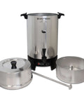 100 Cup Commercial Coffee Urn With Automatic Temperature Control Fast Brewing Easy Clean Up NSF Approved Large Capacity Keeps Joe Hot All Day Silver For Large Events, shown disassembled with lid and components.