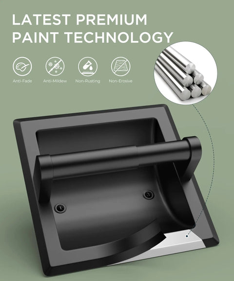 Recessed Matte Black Toilet Paper Holder Stainless Steel Durable Tissue Roll Dispenser Wall Mount With Mounting Bracket