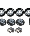All Purpose Inline Skate Wheel Set 76Mm 80Mm 82A Black Urethane For Outdoor Use With ABEC 5 Bearings displayed together