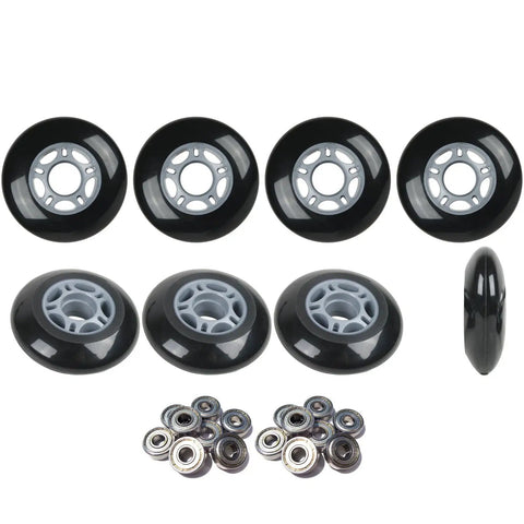 Inline Skate Wheels Set 76mm 80mm 82A Black All-Purpose Urethane With 5-Spoke Hub And ABEC 9 Bearings, Ideal For Outdoor Hockey