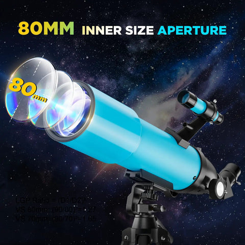 80mm Portable Beginner Telescope For Moon And Planets With High Power Refractor No Fuss Setup Multi Coated Optics For Bright Clear Views