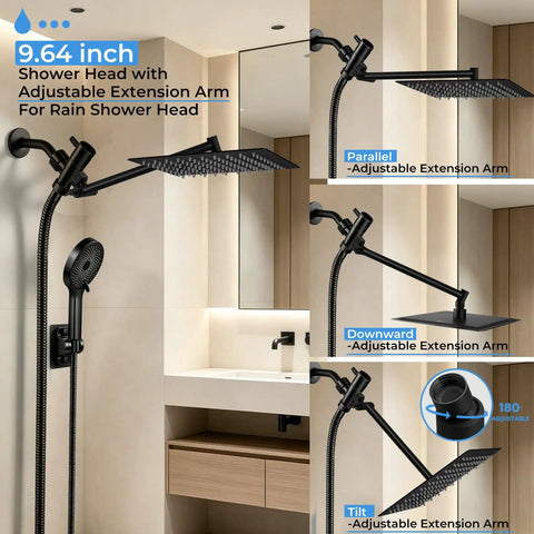 Eight Inch Square Rain Shower Head With Handheld Spray Combo Knockout Matte Black Finish Tough As Nails 304 Stainless Steel High Pressure Output And Eleven Inch Adjustable Arm Deliver No Sweat Comfort