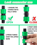 Hotop 12-piece drip irrigation coupling; 5/8 inch universal connector for 16–17 mm tubing, green/black fittings.
