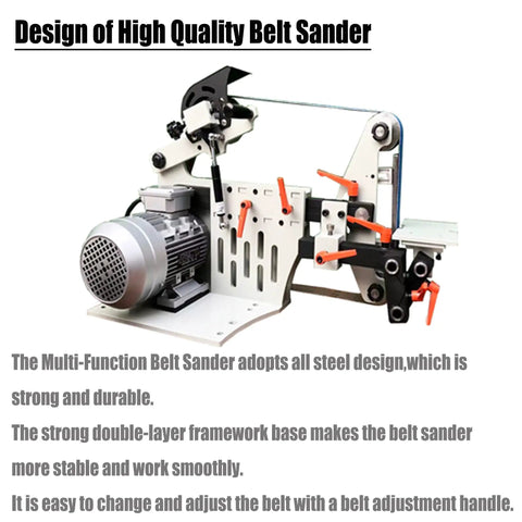 Pro Level Heavy Duty Belt Sander And Knife Grinder With Variable Speed Control, steel construction and belt adjustment handle.