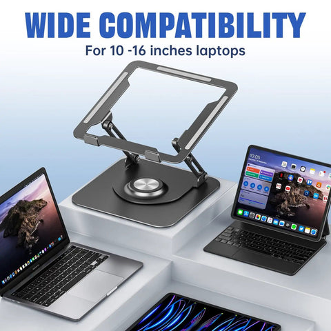Laptop Stand for Desk, Adjustable 360 Degree Rotating Base, Ergonomic Riser for Collaborative Work, Foldable and Portable Laptop Stand for 10 to 16 Inch Laptops, Sturdy Aluminum Alloy, Anti Slip, Grey, Game Changer