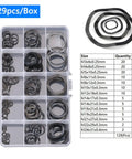 Box Of 129 Wave Washers And Spring Washers Set In Black Elastic Metal Gasket Assortment For M3 To M24 Bolts, Durable And Easy To Install, Perfect For Electrical, Automotive And Marine Applications. Assorted black washers in labeled organizer box