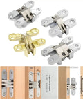 Concealed Barrel Cross Door Hinges For Wooden Boxes And Cabinets, Invisible Folding Door Hardware, Gold Finish 11x40MM