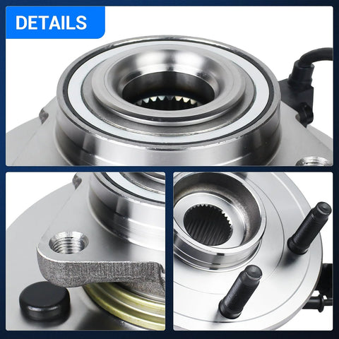 Detailed view of 2 Pack Front Wheel Bearing Hub Assembly For Dodge Ram 1500 2002 Through 2005 With ABS 5 Lug Front Left Or Right 3 Hole Flange Replacement Fits All Models components showing close-up of metal construction and design features.