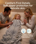 Toddler in Toddler Sleep Sack 1.0 TOG For 2T 3T 4T, Soft Wearable Blanket Baby Sleep Bag With Two Way Zippers, parents smiling nearby