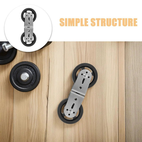 Pro Grade Double Pulley Roller For Home Gym And Cable Machine Silent Swivel Wheel Bearing Pulley Great For Weight Training And Clothesline Attachments Durable Eight Shaped Load Sharing For Smooth Quiet Operation, double wheel metal pulley on wood surface