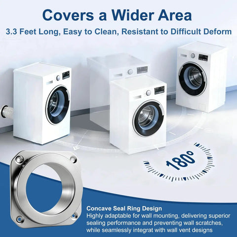Concave seal design of Magnetic Dryer Vent Connector Kit DV180 with 3.3 foot aluminum duct in laundry setup.