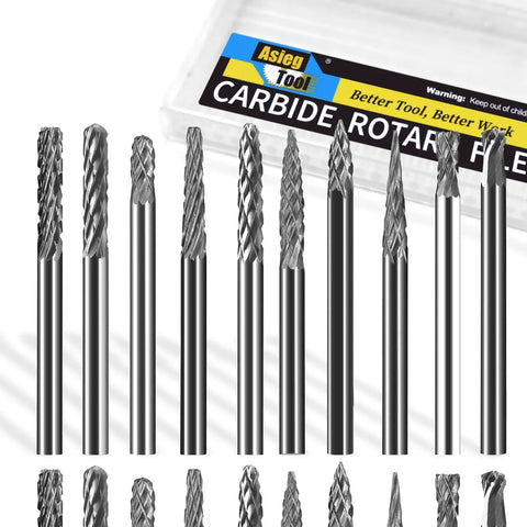 Mini Carbide Burrs Set One Eighth Inch Shank Double Cut Tungsten Carbide Burrs For Die Grinder Rotary Tool 20 Piece Kit