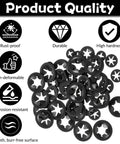 Internal Tooth Star Lock Washers 50 Pcs Set In 5 Sizes With Push On Speed Clips Built To Last Carbon Steel With Black Anodized Finish For Strong Spring Tension And Secure Fastening, black washers close-up