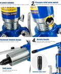 Rugged 5 Ton Hydraulic Gear Puller With Durable Alloy Steel Jaws and Two Inch Axial Travel for Stubborn Hub Bearing and Flange Extraction close-up of pressure relief valve and handle