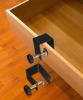 Two Pack Adjustable Steel C Clamps For Drawer Fixing And Cabinet Install, showing clamps on wood drawer