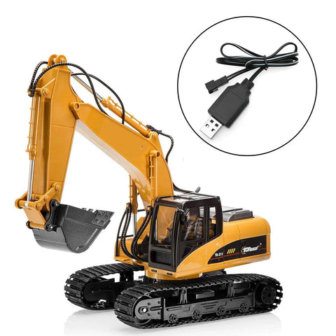 USB Power Charger Cable For 7.2V Ni Cd Ni Mh Battery Packs 250mA Output SM 2P Plug For RC Excavator And RC Cars shown with RC excavator model