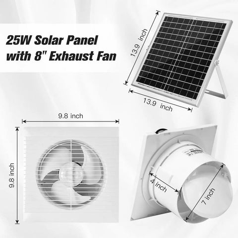 Solar Powered Exhaust Fan With 25W Solar Panel And 8 Inch Vent For Outdoor Greenhouses Chicken Coops Sheds And Pet Houses A Real Workhorse Of A Ventilation Solution High Efficiency Durable Weatherproof Easy Install