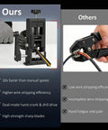 Comparison of Beast Of A Drill Powered Wire Stripper Machine with manual tool, highlighting efficiency and sharp blades.