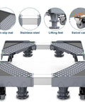 Beefy Adjustable Mobile Base For Fridges And Heavy Appliances With Four Locking Wheels And Feet Visible Parts Gray