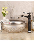 USZWBY Bathroom Vessel Sink Silver Bathroom Bowl Ceramic Vessel Sink Basin ?Hand Painting ?Art Basin Round Bowl with faucet.