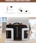 40L Go-To Travel Backpack For Women And Men, Airline Approved Carry-On, fits in overhead bin, with leopard print accent, shown at airport.