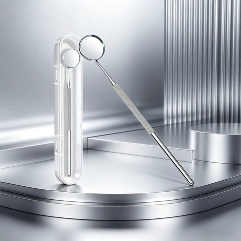 Durable Stainless Steel Dental Mirror For At Home Teeth Cleaning And Mouth Inspection With Storage Box Curved Head Reaches Hidden Spots