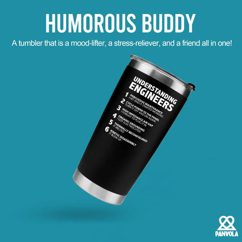 Understanding Engineers Funny Engineer Gifts 20 Oz Vacuum Insulated Tumbler Black with humorous text on teal background