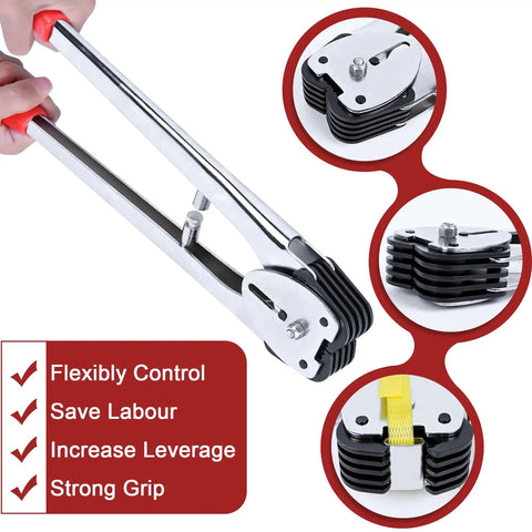 Close-up of the tensioner tool from Heavy Duty Banding Strapping Kit With Tensioner And Sealer Tool All In One Pro Grade.
