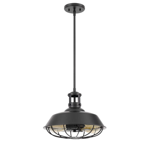 Industrial Two Light Pendant Lamp in Black Finish With Nautical Barn Wire Cage Shade, Vintage Rustic Hanging Light Fixture, 14 Inch Diameter