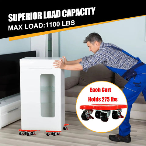 No Sweat Heavy Duty Furniture Mover Sliders With Braked Swivel Wheels and 360 Degree Turn Anti Grip Footpads For gliding a cabinet.