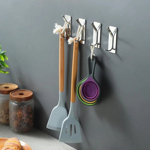 Rustproof Self Adhesive Towel Hooks Set Six Pack for Bathrooms and More No Drill Stick On Stainless Steel Robe Hooks Towel Hanger for Towels Coats Robes Keys