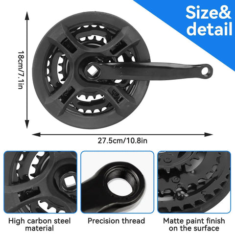 24-34-42T Square Taper Bike Crankset With 170mm Arm For 21 24 27 Speed Mountain And Road Bikes Universal Fit Black Built Beefy