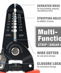 Crimp Like A Pro Wire Crimping Tool Kit with labeled wire stripper showing functions and features for electrical projects.