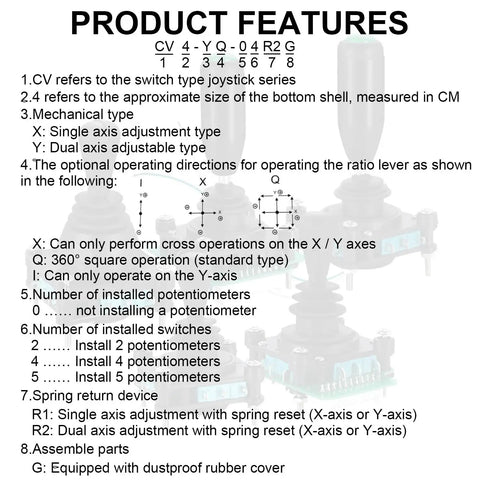 4 Position Joystick Switch Controller With 4NO Momentary Contacts, 600V Panel Mount CV4-YQ-04R2G product features diagram