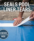 Clear Waterproof Tape For Leaks Heavy Duty Marine Grade Seal Tape 15 Ft By 4 In applied to a blue pool liner