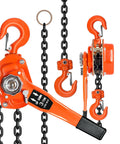 Beefy 6600 Lbs Capacity Lever Chain Hoist With 10 Ft Chain Come Along Double Pawl Brake and chain close-up, orange