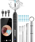 Ear Wax Removal Tool With Camera 1296P HD Otoscope, 6 LED Lights, 12 Ear Picks, Body Temperature Safe Tip displayed with parts