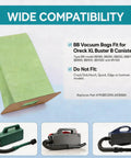24 Pack Vacuum Bags For Compact Canister Type BB Replacement Bags With 2 Motor Filters Kit Fits BB180 BB280 BB850 BB870 BB900 BB1000 MV160 Premium Fabric Value Pack displayed.