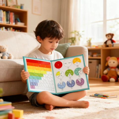 Child engaging with Hands-On Fraction Learning Kit With 103 Magnetic Fraction Tiles And Circles From One Half To One Twelfth