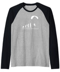 Paragliding Raglan Baseball Tee For Paramotor Pilots And Skydivers Funny Evolution Design Gift, gray tee with black sleeves